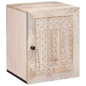 Окачен шкаф за баня от масивно мангово дърво 33.5x38x48 см бял