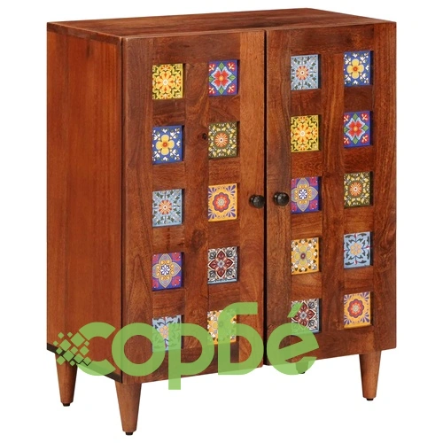 Служебен шкаф 60 x 33,5 x 75 см, масивно мангово дърво, орех ➤ топ цена ➤ sorbe.bg