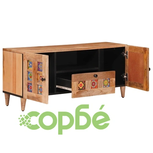 ТВ шкаф Натурал 105 x 33,5 x 46 см, масивно мангово дърво ➤ топ цена ➤ sorbe.bg