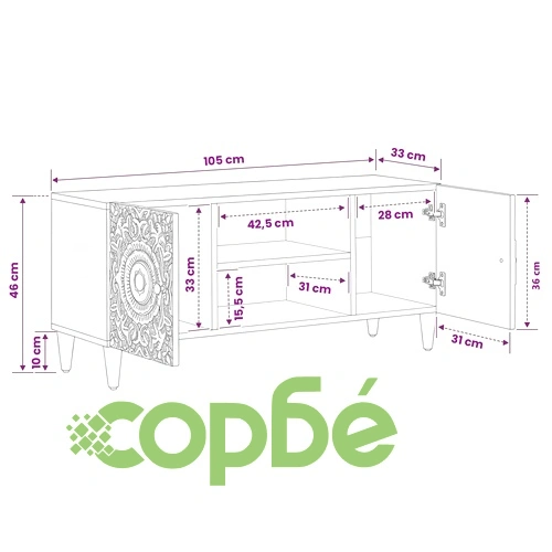 ТВ шкаф Кафяво 105 x 33,5 x 46 см Масивно мангово дърво ➤ топ цена ➤ sorbe.bg