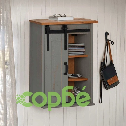 Висящ шкаф HALDEN с плъзгаща се врата - сив, 49x22,5x70 cm, масивна борова дървесина ➤ топ цена ➤ sorbe.bg