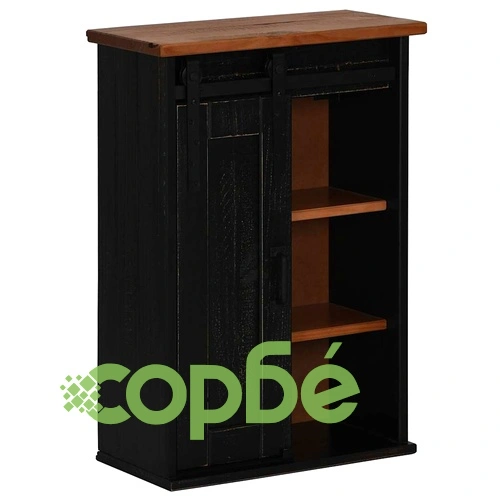 Висящ шкаф HALDEN с плъзгаща се врата от масивна борова дървесина, черен, 49x22,5x70 cm ➤ топ цена ➤ sorbe.bg