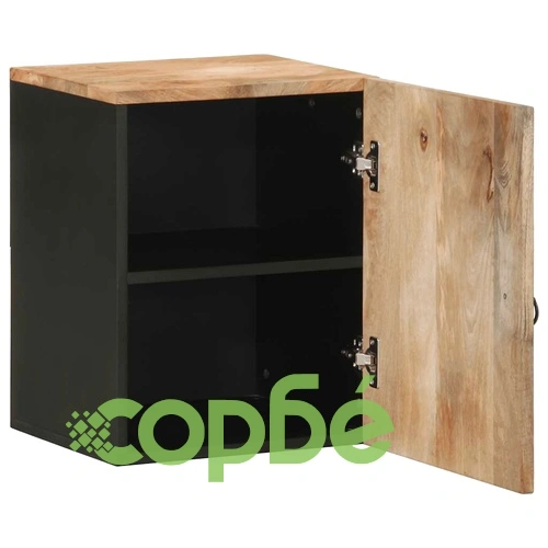 Висящ шкаф за баня от масивно мангово дърво, черен, 38x33,5x48 см ➤ топ цена ➤ sorbe.bg