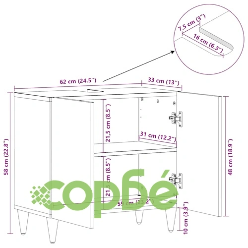 Шкаф за баня 62x33x58 см от масивно мангово дърво с 2 врати ➤ топ цена ➤ sorbe.bg
