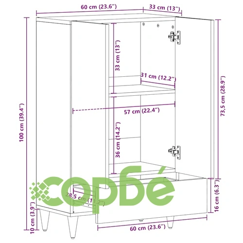 Висок шкаф от масивно мангово дърво 60x33.5x100 см кафяв ➤ топ цена ➤ sorbe.bg