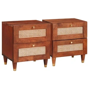 Комплект 2 броя нощни шкафчета от мангово дърво 40x33.5x46 см с чекмедже