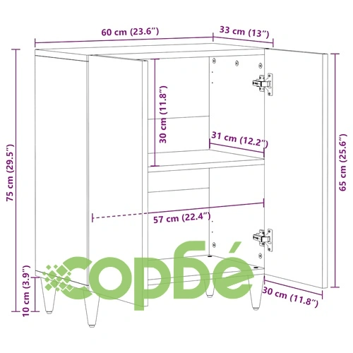 Шкаф от масивно мангово дърво 60x33.5x75 см кафяв цвят ➤ топ цена ➤ sorbe.bg