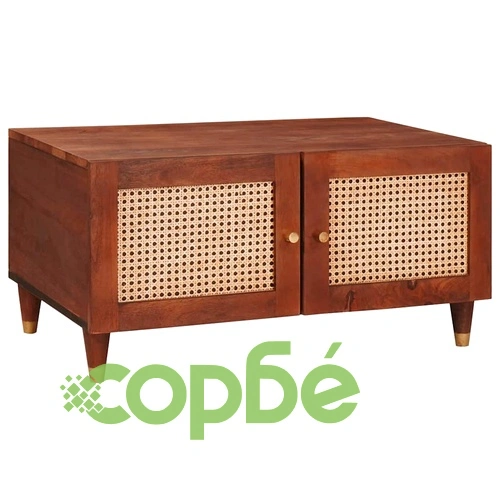 Кафе маса от мангово дърво кафяво 80x50x40 см с рафтове ➤ топ цена ➤ sorbe.bg
