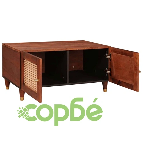 Кафе маса от мангово дърво кафяво 80x50x40 см с рафтове ➤ топ цена ➤ sorbe.bg