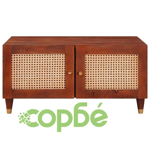 Кафе маса от мангово дърво кафяво 80x50x40 см с рафтове ➤ топ цена ➤ sorbe.bg