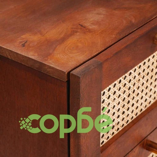 Служебен шкаф с 3 чекмеджета от мангово дърво и ратан 40x33.5x75 см кафяв ➤ топ цена ➤ sorbe.bg