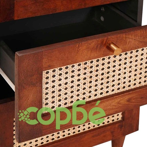 Служебен шкаф с 3 чекмеджета от мангово дърво и ратан 40x33.5x75 см кафяв ➤ топ цена ➤ sorbe.bg