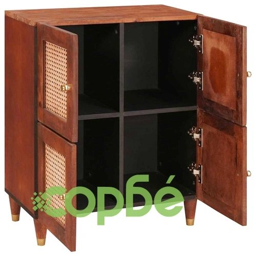 Странична маса от масивно мангово дърво и ратан 60x33.5x75 см кафява ➤ топ цена ➤ sorbe.bg