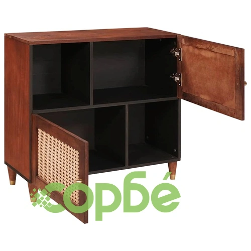 Сервизен шкаф от масивно мангово дърво с ратан, 80 x 33,5 x 75 см, Кафяво ➤ топ цена ➤ sorbe.bg