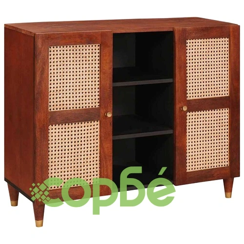 Шкаф от масивно мангово дърво и тръстика 90x33.5x75 см - кафяв ➤ топ цена ➤ sorbe.bg