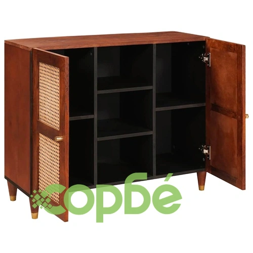 Шкаф от масивно мангово дърво и тръстика 90x33.5x75 см - кафяв ➤ топ цена ➤ sorbe.bg