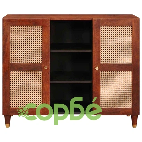 Шкаф от масивно мангово дърво и тръстика 90x33.5x75 см - кафяв ➤ топ цена ➤ sorbe.bg