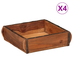 Комплект дървени подноси 4 броя, 31x29x10 см, масивно дърво, кафяви