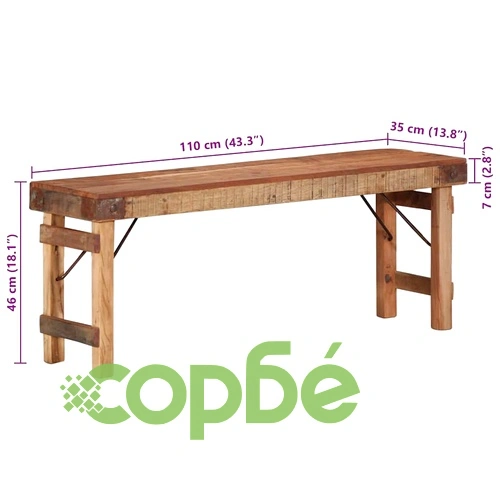 Пейка от масивно регенерирано дърво 110x35x46 см кафяво ➤ топ цена ➤ sorbe.bg