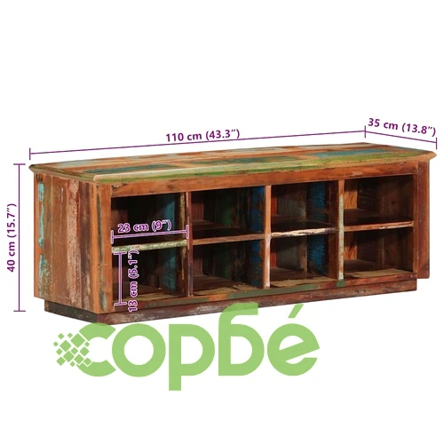 Шкаф за обувки от масивно регенерирано дърво 110x35x40 см кафяв ➤ топ цена ➤ sorbe.bg