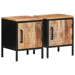 Нощни шкафове от масивна манговина 2 броя - кафяв и черен 30x30x40 см
