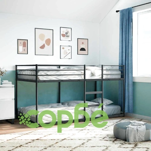 Двуетажно легло от стомана 75x190 см, черно, без матрак ➤ топ цена ➤ sorbe.bg