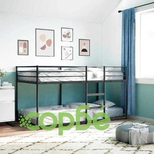 Двуетажно легло от стомана 100x200 см, черно, без матрак ➤ топ цена ➤ sorbe.bg