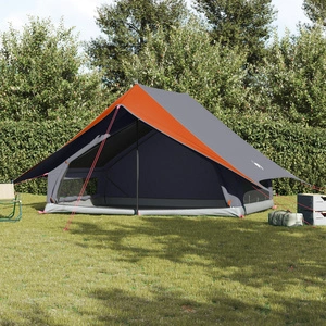 Семейна палатка A-Frame 7-местна Сива и Оранжева Водоустойчива от Полиестер 286x315x200 см