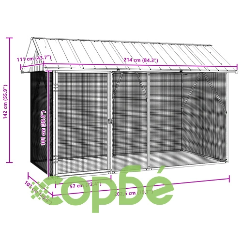Просторна Клетка за Птици Антрацит 227x112x141 см от Прахово Боядисана Стомана за Градина ➤ топ цена ➤ sorbe.bg
