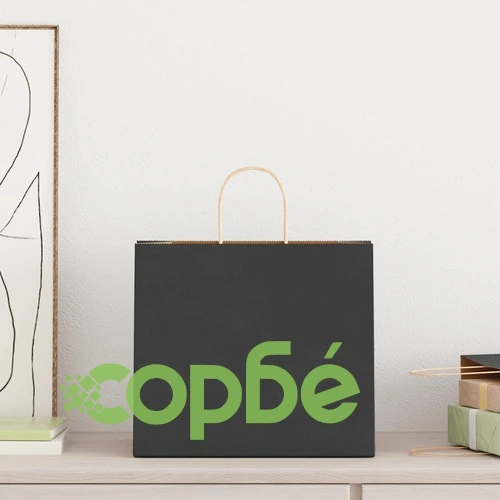 Хартиени торбички с дръжки - черни, 32x22x28 см, 250 бр., крафт хартия ➤ топ цена ➤ sorbe.bg