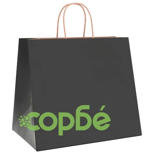 Хартиени торбички с дръжки - черни, 32x22x28 см, 250 бр., крафт хартия ➤ топ цена ➤ sorbe.bg