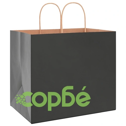 Хартиени торбички с дръжки - черни, 32x22x28 см, 250 бр., крафт хартия ➤ топ цена ➤ sorbe.bg