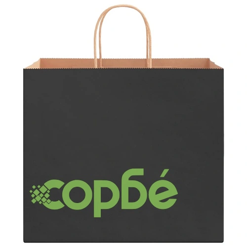 Хартиени торбички с дръжки - черни, 32x22x28 см, 250 бр., крафт хартия ➤ топ цена ➤ sorbe.bg