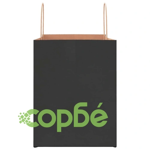 Хартиени торбички с дръжки - черни, 32x22x28 см, 250 бр., крафт хартия ➤ топ цена ➤ sorbe.bg