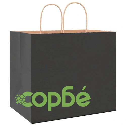 Хартиени торбички с дръжки - черни, 32x22x28 см, 250 бр., крафт хартия ➤ топ цена ➤ sorbe.bg