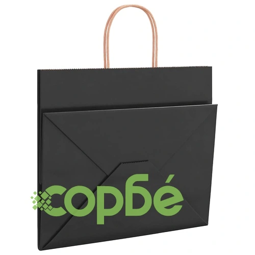 Хартиени торбички с дръжки - черни, 32x22x28 см, 250 бр., крафт хартия ➤ топ цена ➤ sorbe.bg