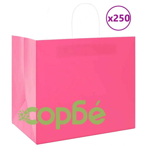 Хартиени торбички с дръжки - 250 бр., розови, 32x22x28 см, крафт хартия ➤ топ цена ➤ sorbe.bg