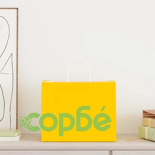 Хартиени торбички с дръжки - 250 бр., жълти, 32x22x24 см, крафт хартия ➤ топ цена ➤ sorbe.bg