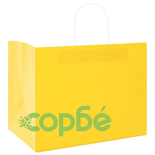Хартиени торбички с дръжки - 250 бр., жълти, 32x22x24 см, крафт хартия ➤ топ цена ➤ sorbe.bg