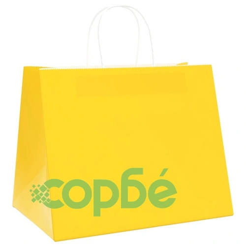 Хартиени торбички с дръжки - 250 бр., жълти, 32x22x24 см, крафт хартия ➤ топ цена ➤ sorbe.bg