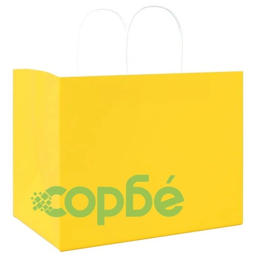 Хартиени торбички с дръжки - 250 бр., жълти, 32x22x24 см, крафт хартия ➤ топ цена ➤ sorbe.bg