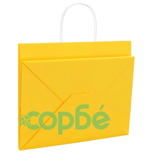 Хартиени торбички с дръжки - 250 бр., жълти, 32x22x24 см, крафт хартия ➤ топ цена ➤ sorbe.bg