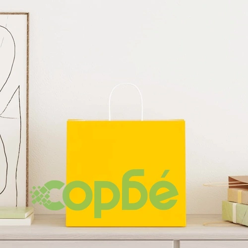 Хартиени торбички с дръжки - 250 бр., жълти, 32x22x28 см, крафт хартия ➤ топ цена ➤ sorbe.bg