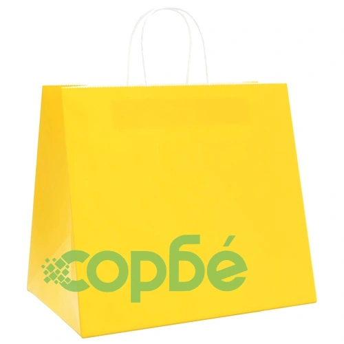 Хартиени торбички с дръжки - 250 бр., жълти, 32x22x28 см, крафт хартия ➤ топ цена ➤ sorbe.bg