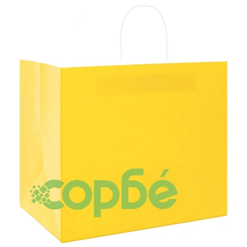 Хартиени торбички с дръжки - 250 бр., жълти, 32x22x28 см, крафт хартия ➤ топ цена ➤ sorbe.bg