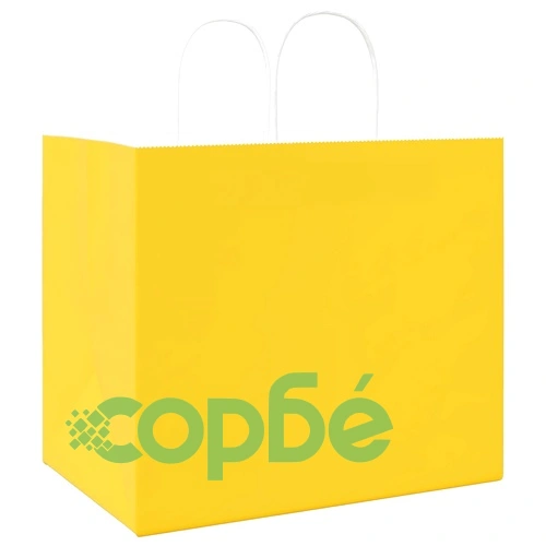 Хартиени торбички с дръжки - 250 бр., жълти, 32x22x28 см, крафт хартия ➤ топ цена ➤ sorbe.bg