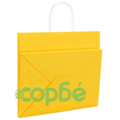 Хартиени торбички с дръжки - 250 бр., жълти, 32x22x28 см, крафт хартия ➤ топ цена ➤ sorbe.bg