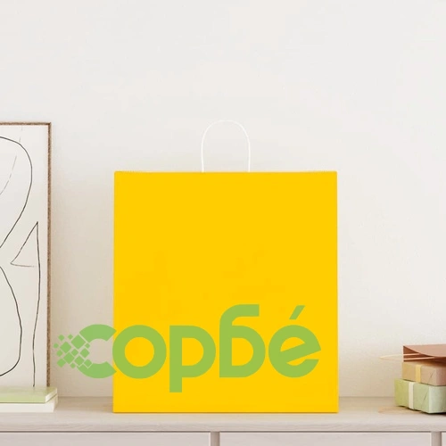 Хартиени торбички с дръжки, жълти, 250 бр., 45x17x48 см, крафт хартия ➤ топ цена ➤ sorbe.bg