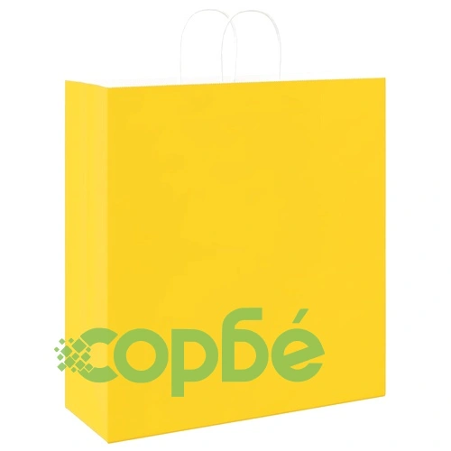 Хартиени торбички с дръжки, жълти, 250 бр., 45x17x48 см, крафт хартия ➤ топ цена ➤ sorbe.bg