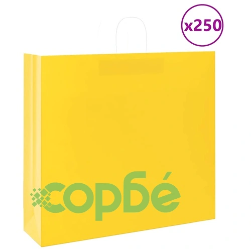 Хартиени торбички с дръжки - 250 бр., жълти, 54x15x49 см, крафт хартия 120 г/кв.м ➤ топ цена ➤ sorbe.bg
